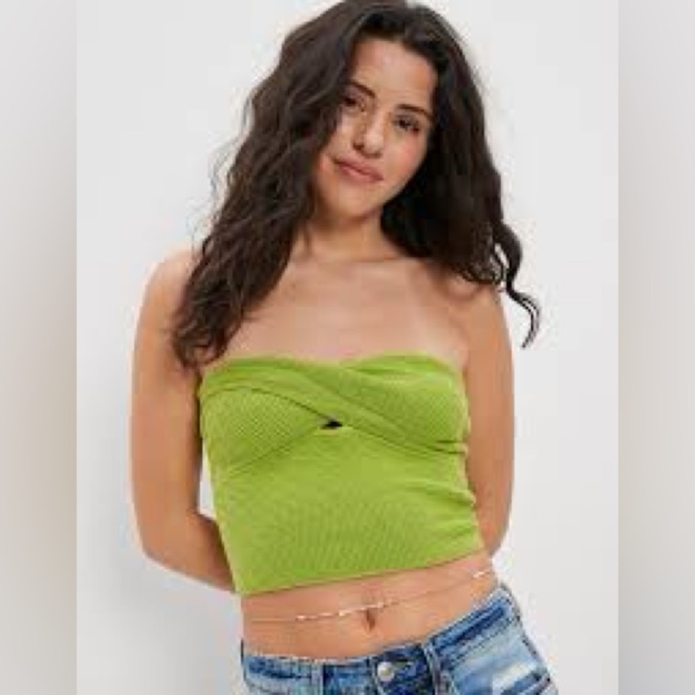 NWT aerie cropped sweater knit twist tube top in lime green. Size Large